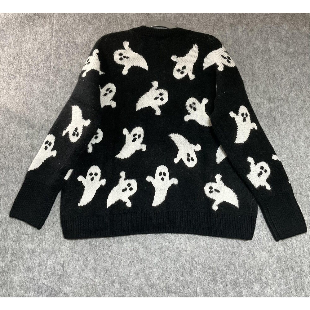 Vince Camuto Sweater Womens Medium Black Ghost Halloween Knit Pullover New - Picture 6 of 11